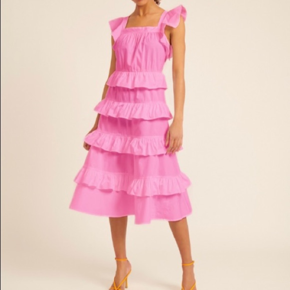 Rachel Parcell Cotton Poplin Tiered Ruffle Midi Sundress - Orchid Pink
